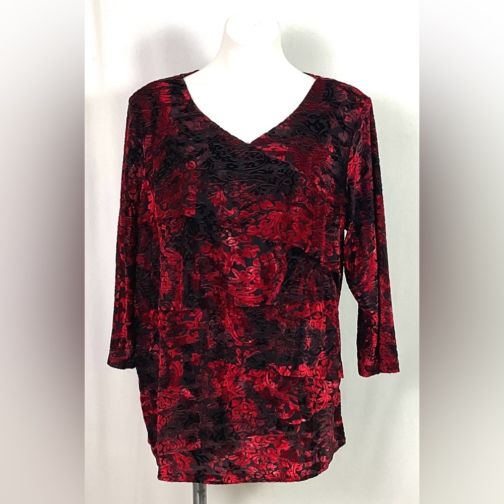 CB-established 1962-red, black burn out velvet top – size one X